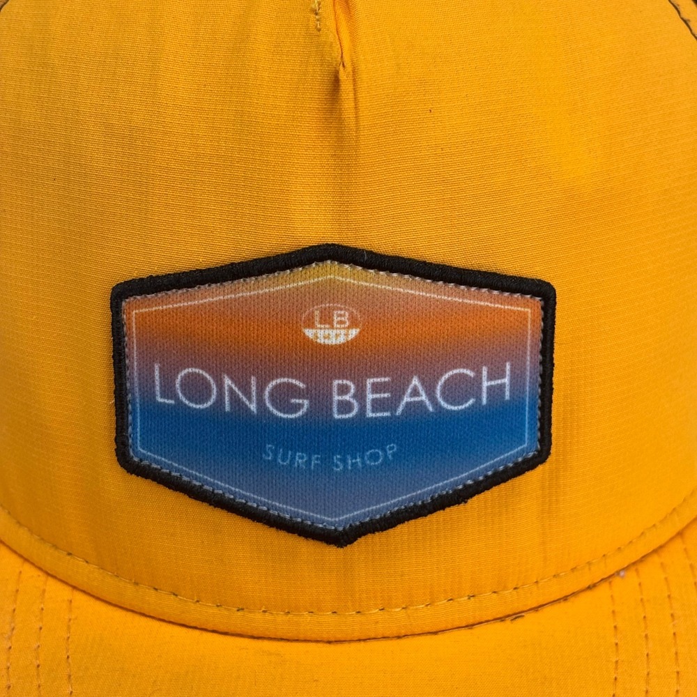 Long Beach Surf Shop Trucker Hat Orange Black Mesh Snapback Sunset Patch vtg